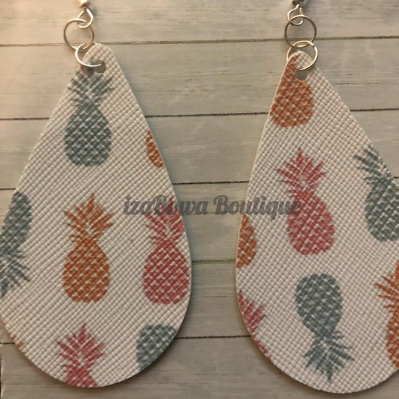 Hand Crafted Jewelry - Pastel Pineapples Faux Leather Earrings  (2)